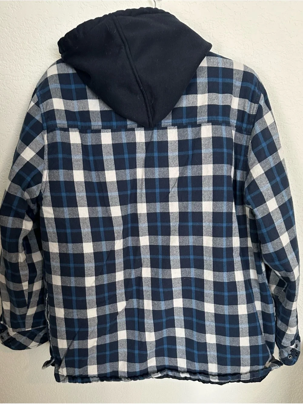 Boston Traders Navy and White Plaid Hooded Shirt Jacket
